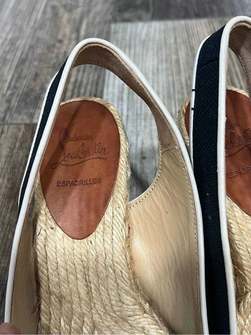 Christian Louboutin Black Espadrille Slingback with Cream Trim